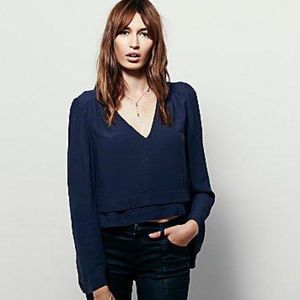 FREE PEOPLE MOONDANCE CROP BELL SLEEVE BLOUSE